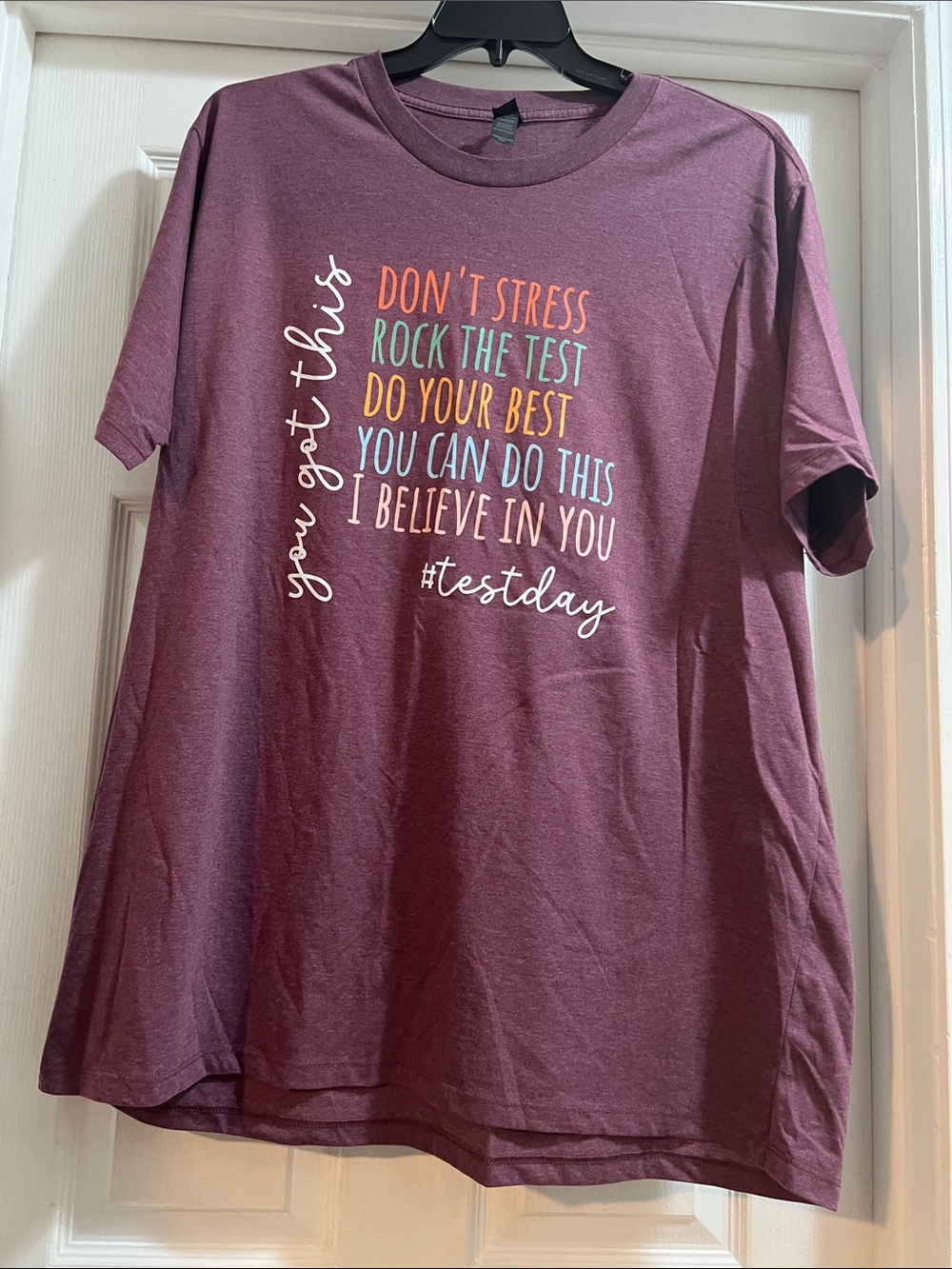 Women’s Maroon Short Sleeve Graphic Tee - Motivational Test Day